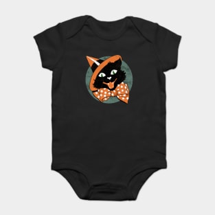 Vintage Halloween Cat -  Spooky Black Cat Baby Bodysuit